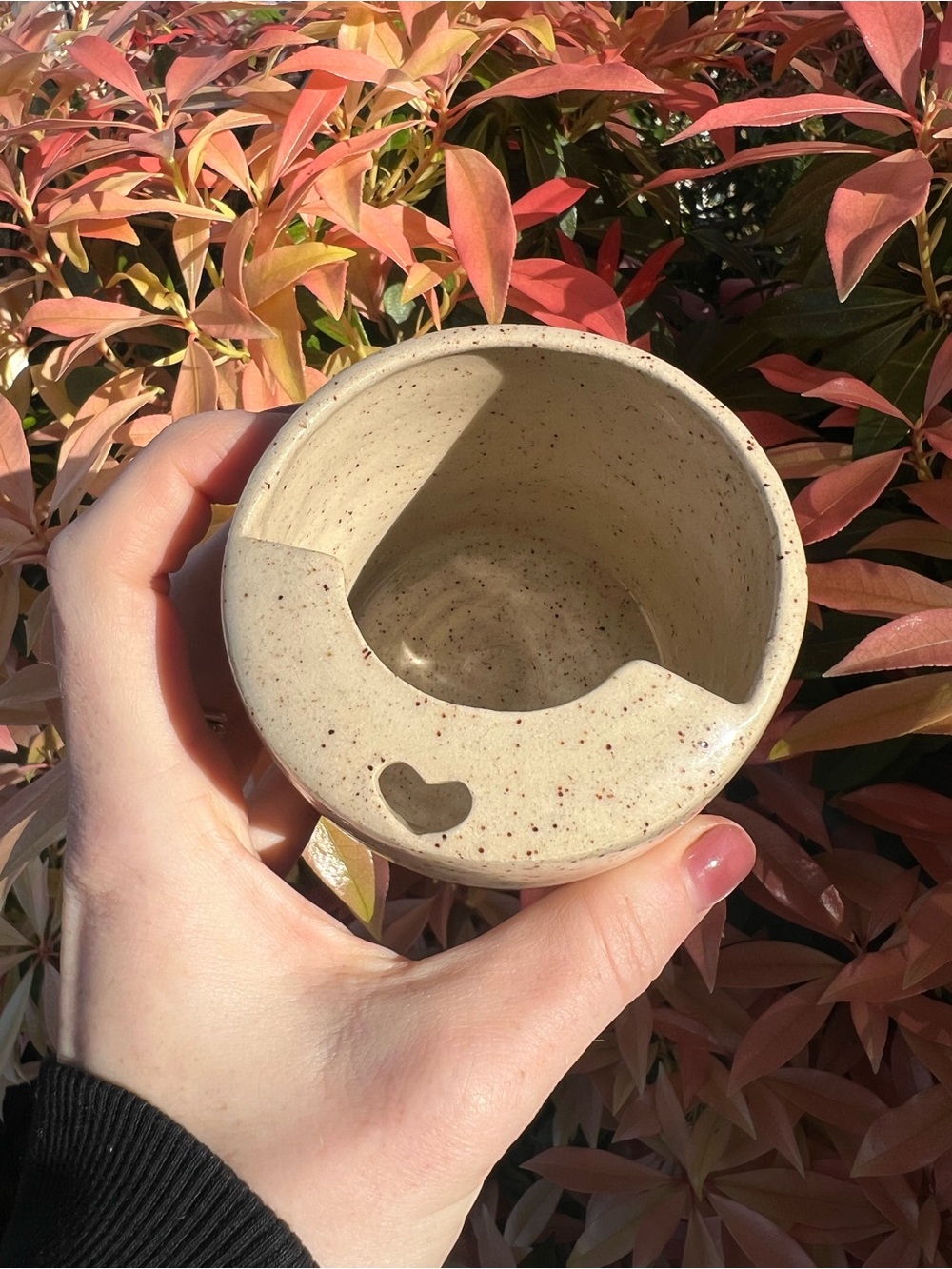 Handmade speckled ceramic skull & mushroom take away mug 🍄💀🤎